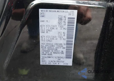 2015 Infiniti Qx60 из США, поврежденный, VIN 5N1AL0MM7FC528002